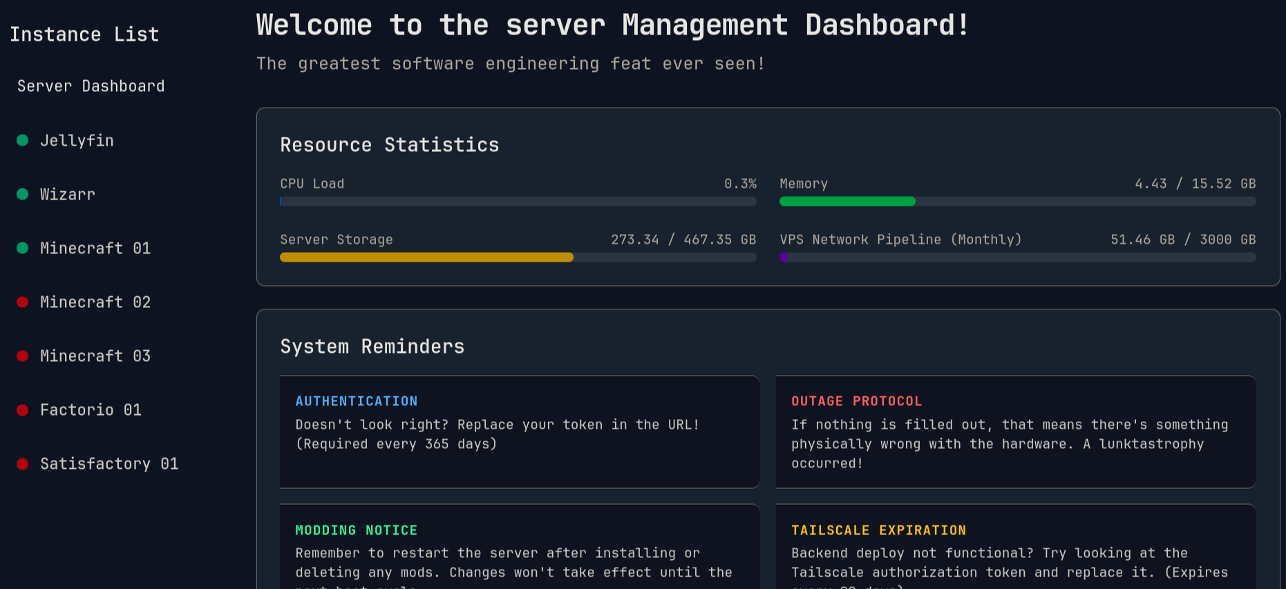 Personal Server Dashboard
